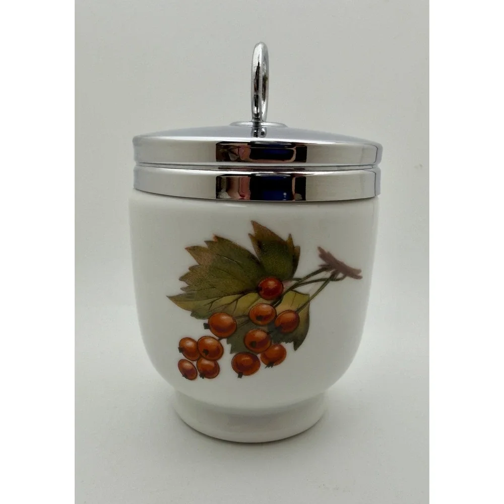 Vintage Royal Worcester Evesham King Size Egg Coddler Peach & Berries England 4